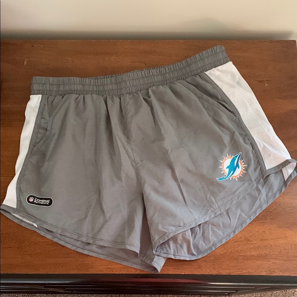 Under Armour NFL Combine Miami Dolphins Football Gray and White Athletic Shorts
